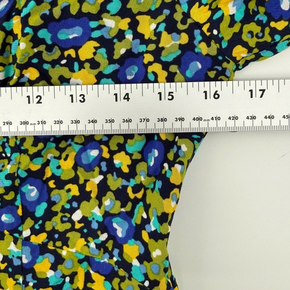 Rails Roma Abstract Floral V-Neck Mini Dress Blue Green Yellow Puff Sleeve XS - Picture 10 of 12